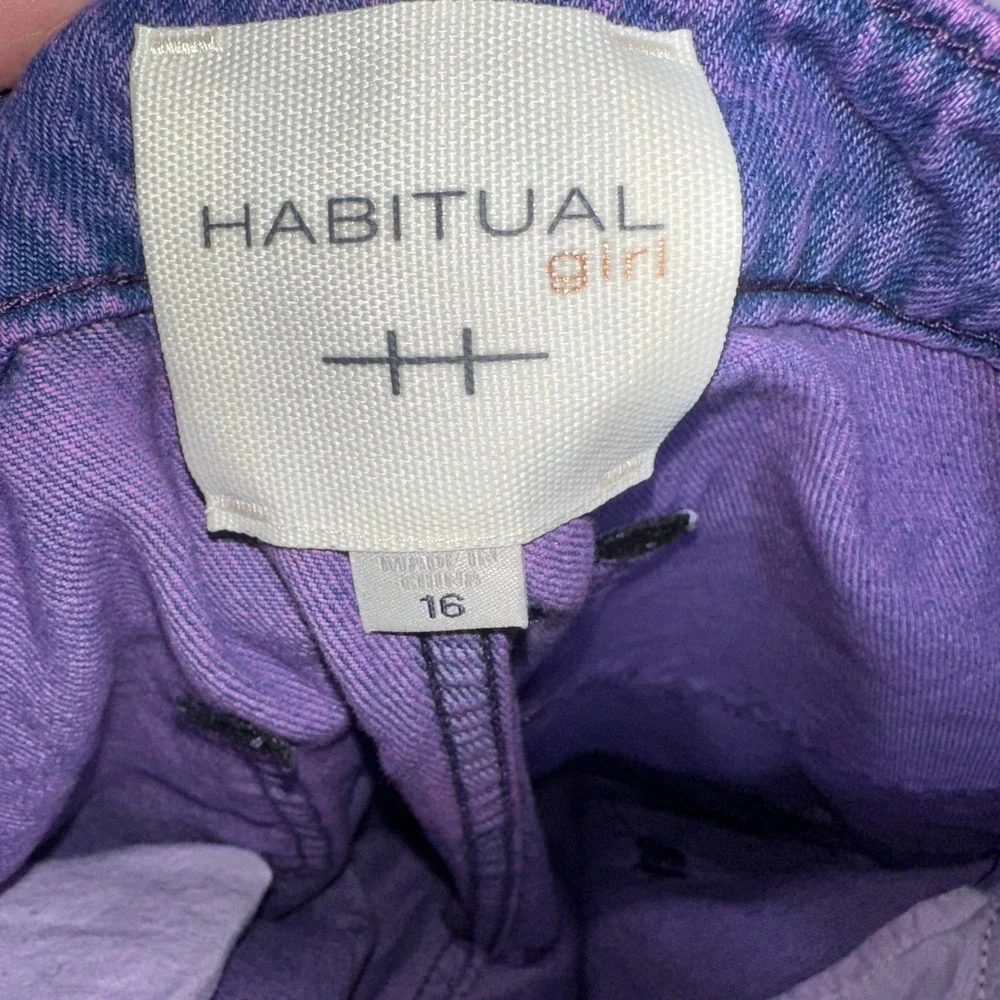 Habitual Girl Kids Purple Acid Wash High Waist Cargo Wide Leg Jeans Size 16